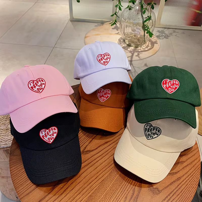 2023 New Fashion Korean Love Letter Embroidered Women'S Baseball Cap Casual Photograph Cotton Couple Hat Hip Hop Unisex Hat